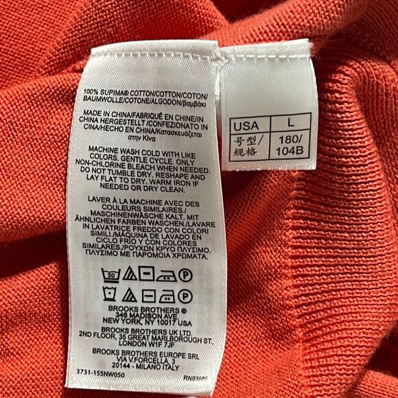 Brooks Brothers Orange Sweater Sz L V-Neck Supima Cotton L Lightweight UT Fall - Picture 5 of 5